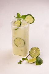Brazilian Lemonade is Creamy Lemonade with Lime Slices and Mint
