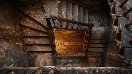 Staircase leading down to a hidden underground passage, sparking curiosity