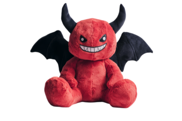 Soft plush demon toy isolated on transparent background for children