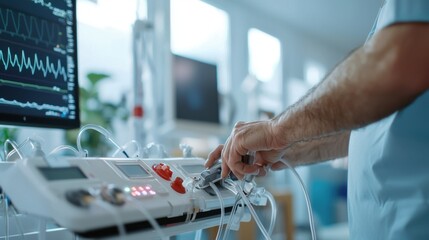 Patient engages with hand coordination device for neurological rehabilitation