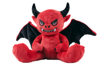 Soft plush demon toy isolated on transparent background for children