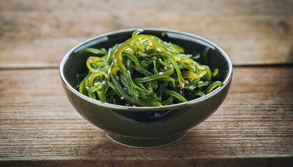 Bowl of seaweed salad. Tasty Asian food. Delicious meal.