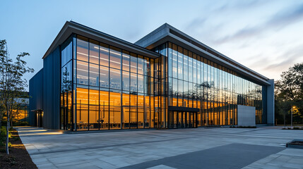 Obraz premium Industrial construction, wireframe rendering, technical illustration Create a blueprint for a modern office building emphasizing energy efficiency