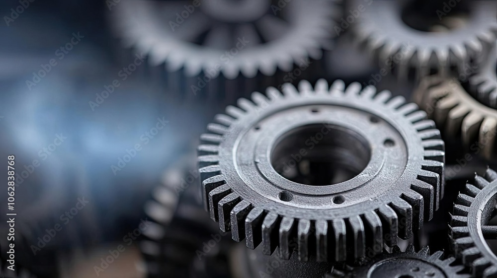 Poster Close-up of metallic gears showing intricate design and precision engineering.