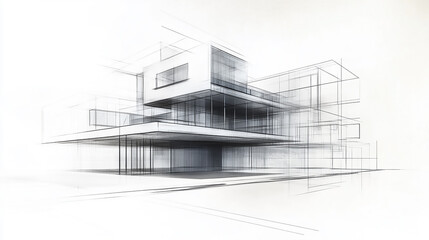 Draw sketch architecture Architecture Drawing banner background for design Modern Architecture building construction perspective design white background

