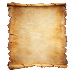 Fototapeta premium Worn old parchment top view isolated on transparent background