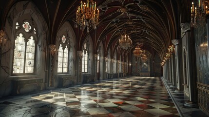 Fantasy medieval Great Hall in the royal palace.