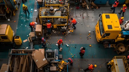 Fototapeta premium Factory Scene with Machinery and Workers in Action