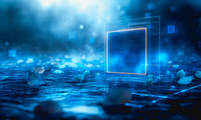 A captivating neon pastel frame glows against a dreamy backdrop, blending technology and nature in an artistic composition full of vibrant colors.