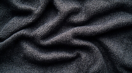 Obraz premium Black Cotton Wool Fabric Texture Soft Wool Fabric Texture in Charcoal Grey with Gentle Curves and Cozy Feel Black fabric texture. generative Ai