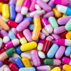 A close-up shot of a pile of colorful pills.