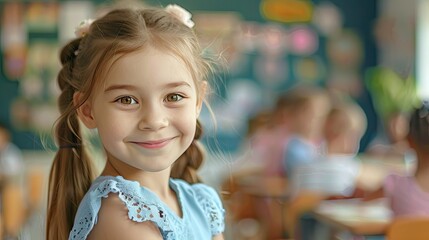 Smiling little girl in classroom.
