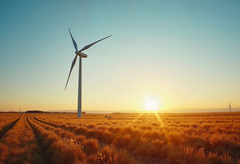 A breathtaking sunrise over an expansive field adorned with wind turbines on Easter morning