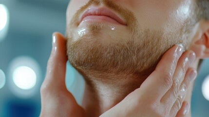 Skincare expert applies lifting serum in closeup massage