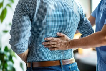 Therapist applies pressure to trigger points in patient's upper back