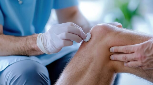 Doctor administers cortisone injection into patient's knee for pain relief and recovery
