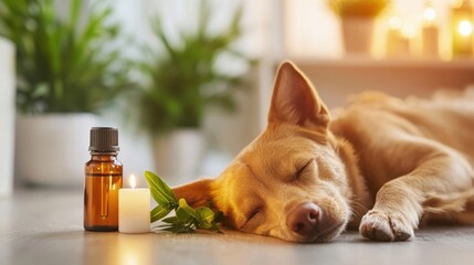 Fototapeta na wymiar Enhancing pet relaxation with aromatherapy essential oils