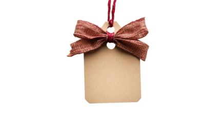Cardboard gift tag with bow, created with Generative AI technology, PNG