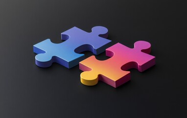 Obraz premium A vibrant infographic showcasing three interlocking puzzle pieces in vivid colors, elegantly arranged on a solid black background