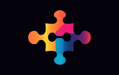 Fototapeta premium A vibrant infographic showcasing three interlocking puzzle pieces in vivid colors, elegantly arranged on a solid black background