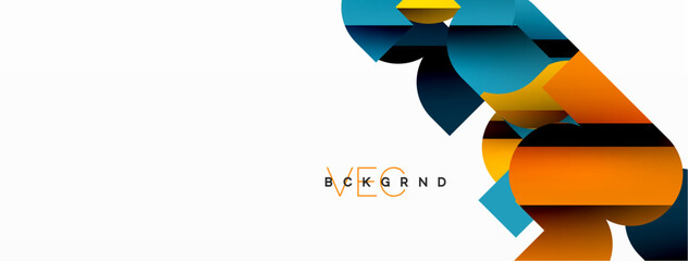 Abstract background. Colorful geometric curve shapes with black shadow lines effects