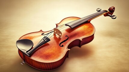 Fototapeta premium A classical viola, artistically rendered in 3D, set against a warm beige tone, with intricate details on the strings highlighted in soft brown.