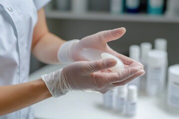 Laser specialist applies post-treatment gel to patient's face for optimal skin recovery