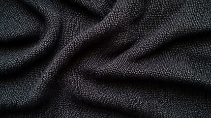 Fototapeta premium Black fabric texture Blue flower pattern on a yellow carpet Close up texture for background street rug a close-up of textured black fabric, showcasing intricate folds and shadows.