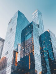 Fototapeta premium Reflective skyscrapers, business office buildings.