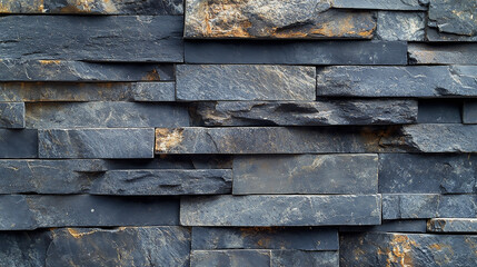 Texture, background, pattern. Natural stone lined wall. Hard rock chunks or solid mass, as well as a piece, vertical part of the building premises  Rough grungy gray brick surface 