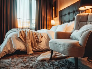 Luxury hotel room modern comfortable interior.