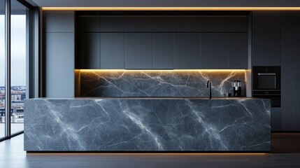 Modern kitchen island with sleek lines. Ideal for showcasing luxury kitchens, interior design, and home decor.