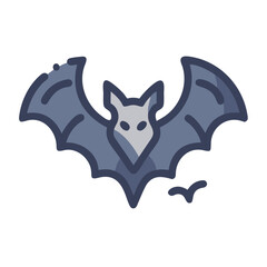 Cartoon bat illustration with spread wings,  perfect for Halloween or spooky themes, isolated on white.