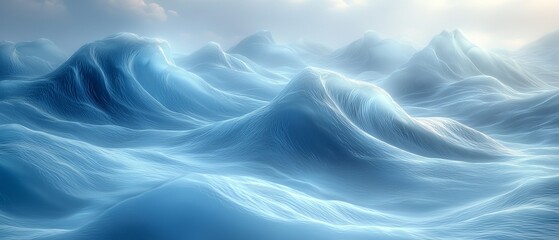 A serene ocean scene with gentle, undulating waves in soft blue tones.