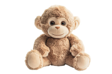 Obraz premium Soft plush monkey toy isolated on transparent background for children.
