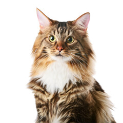 Fototapeta premium Cat - Looking Curiously, Funny, Scared - Sitting or Standing on White Background / Transparent - Ginger, Tabby, White, Black - Beautiful and Cute Cat Breed - Maine Coon, Siberian, Norwegian, Angora