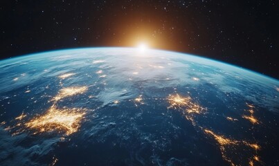 Fototapeta premium Planet earth globe view from space showing realistic earth surface and world map as in outer space point of view . Elements of this image furnished.