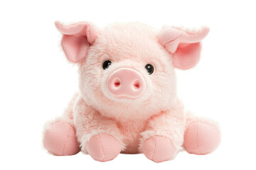 Soft plush pig piglet toy isolated on transparent background for children.