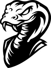 Illustration of head of poisonous snake in engraving style. Design element for logo, label, emblem, sign, badge. Vector illustration