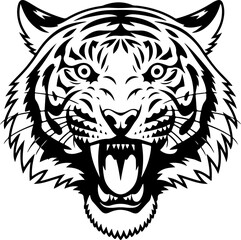 tiger head illustration isolated on white background. Images for logo, label, emblem. Vector illustration.