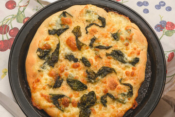 Homemade Pizza With Friarielli Vegetables And Mozzarella Cheese