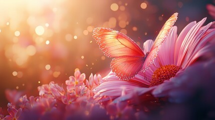 Butterfly on flower soft-focus macro