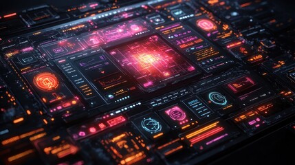 Fototapeta premium Futuristic digital interface with vibrant neon elements.