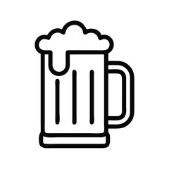 Beer mug with foam outline icon, Simple black and white outline icon of a beer mug with foam on top, symbolizing celebration or drinks, isolated on a white background.