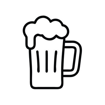 recommend clip art: Beer mug with foam outline icon, Simple black and white outline icon of a beer mug with foam on top, symbolizing celebration or drinks, isolated on a white background.