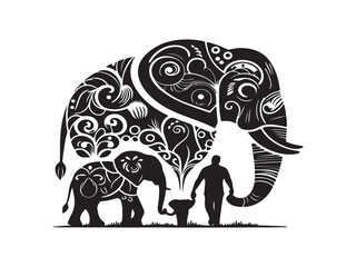 Elephant silhouette vector art white background And  mandala line art illustration pattern art tattoo,
