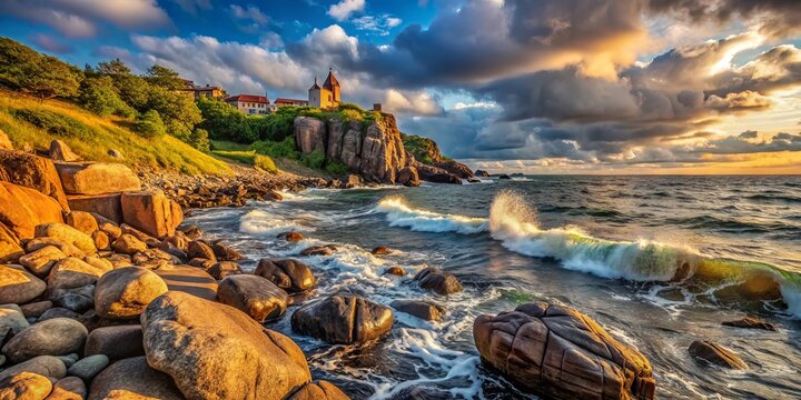Captivating Rocky Shoreline of Allinge, Bornholm, Denmark: A Stunning Urban Exploration Photography Experience Showcasing Nature's Beauty and Coastal Serenity