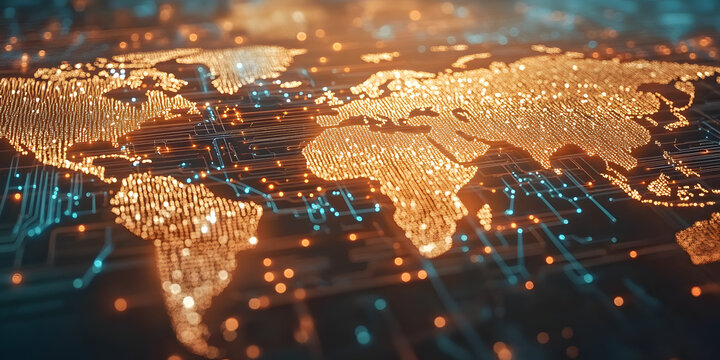  The world map is a collection of information light rays displayed with holographic technology, finance, logistics, technology, trade, background, wallpaper