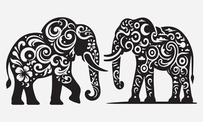 Elephant silhouette vector art white background And  mandala line art illustration pattern art tattoo,