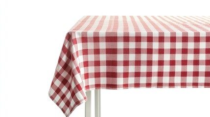 Obraz premium A red and white checkered tablecloth isolated on a clean white background, ideal for cozy, rustic dining settings.